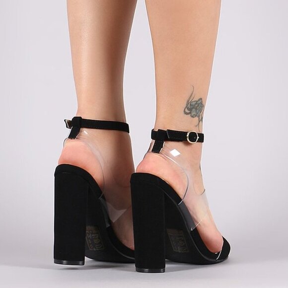 Qupid Nubuck Mid T-Strap Clear Vamp Open Toe - Picture 3 of 11